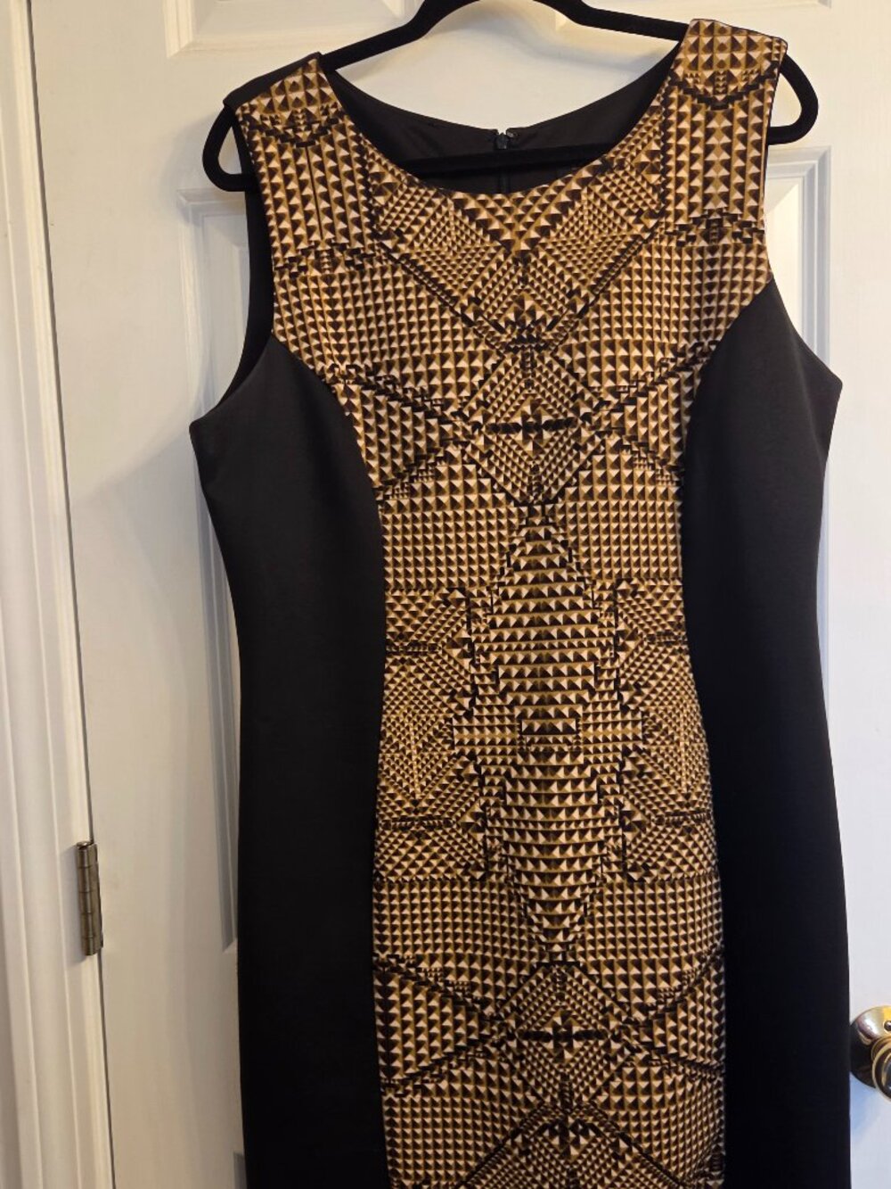 ILE New York Black Fitted Dress with Camel Detail – Size 14